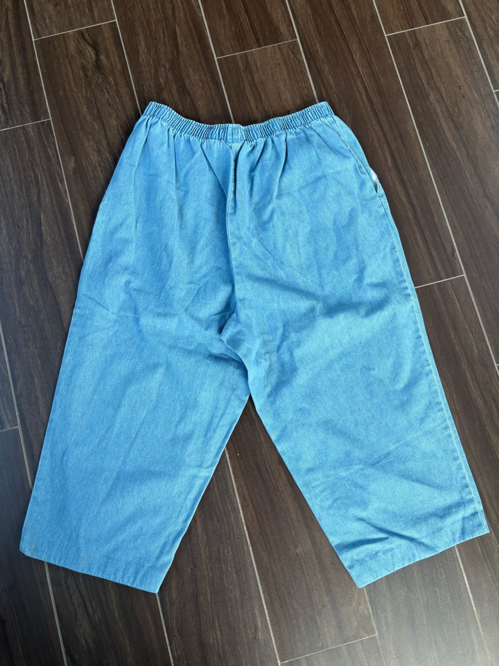 Vintage Alia Sport Chambray Capri Pants Embroidered 100% Cotton Elastic Waist L - Picture 4 of 5